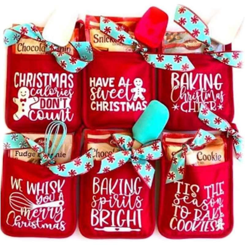 6Pcs Christmas Pot Rack Baking Kit, Christmas Oven Ornament Printed Oven Gloves, Kitchen Cooking Bak