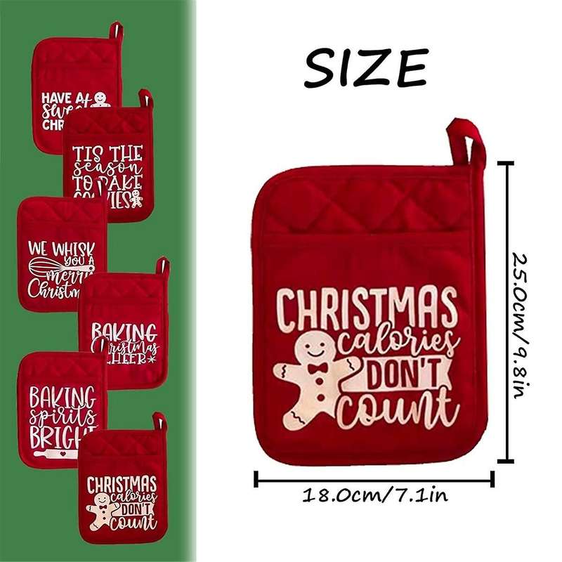 6Pcs Christmas Pot Rack Baking Kit, Christmas Oven Ornament Printed Oven Gloves, Kitchen Cooking Bak