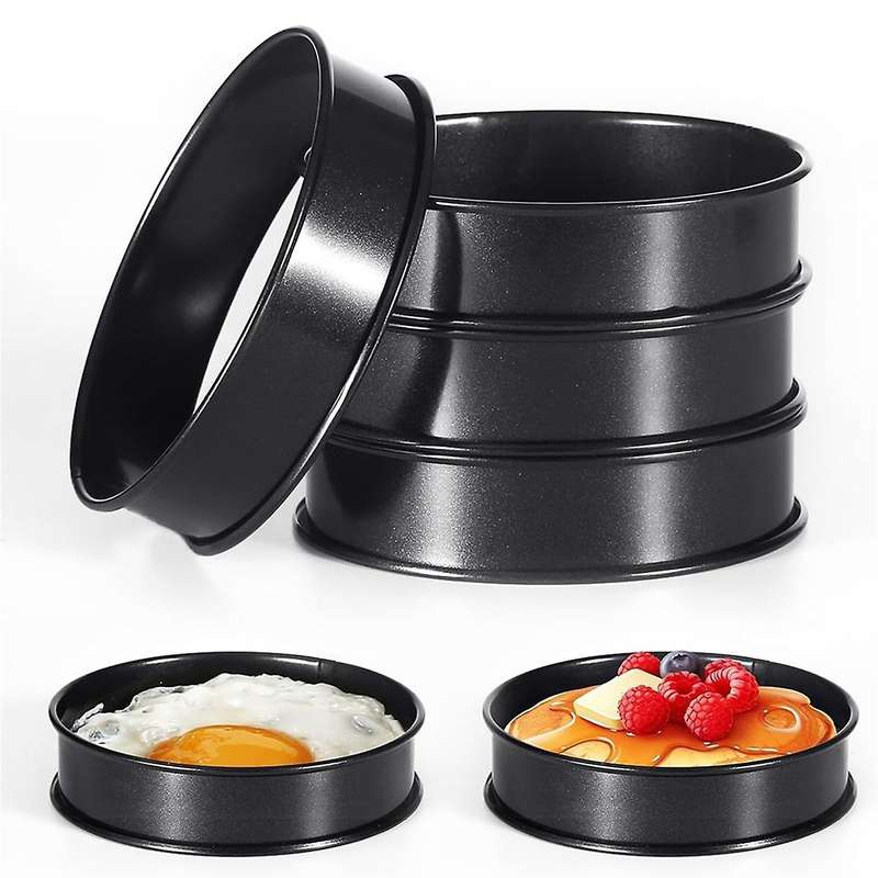 6Pcs Crumpet Rings, 4 Inch Double Rolled Stainless Steel Round Cake Tart Cookie Egg Burger Rings Mol