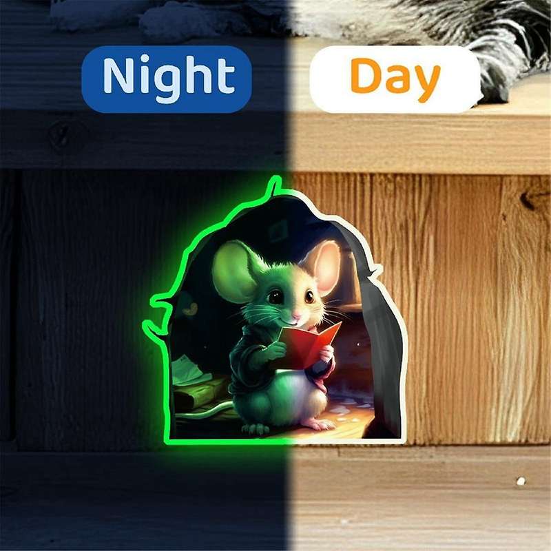 6PCS Cute Luminous Wall Decals Adorable Mouse Reading Book Kids Room Wall Decor Sticker Decal, Home