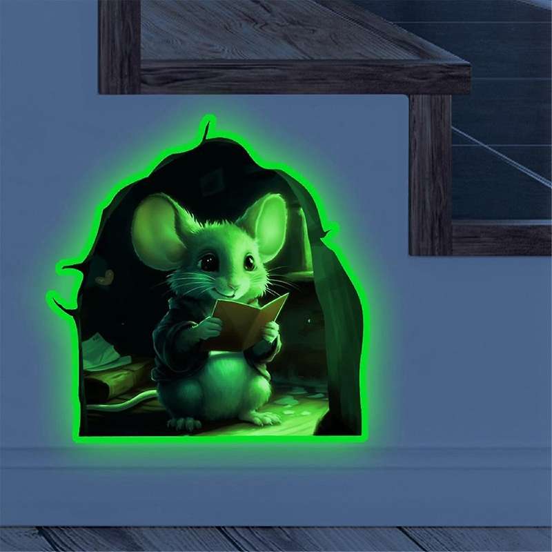 6PCS Cute Luminous Wall Decals Adorable Mouse Reading Book Kids Room Wall Decor Sticker Decal, Home