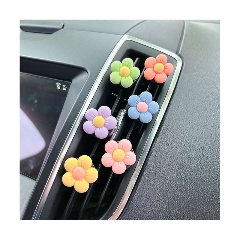 6pcs Cute Flower Aromatherapy Car Air Outlet Decoration Perfume Clip Air Freshener Colorful Flower