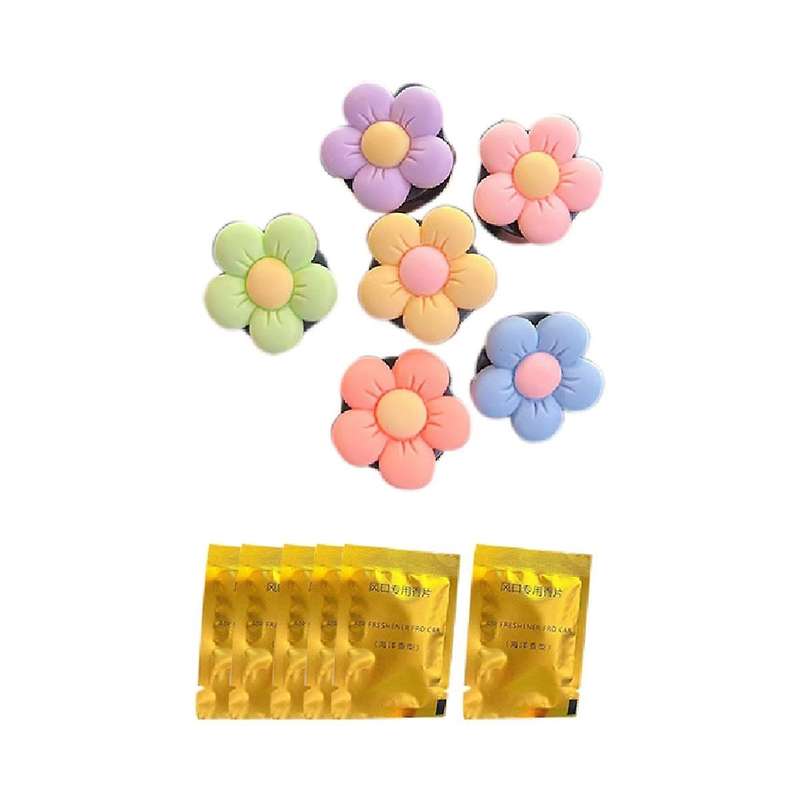 6pcs Cute Flower Aromatherapy Car Air Outlet Decoration Perfume Clip Air Freshener Colorful Flower