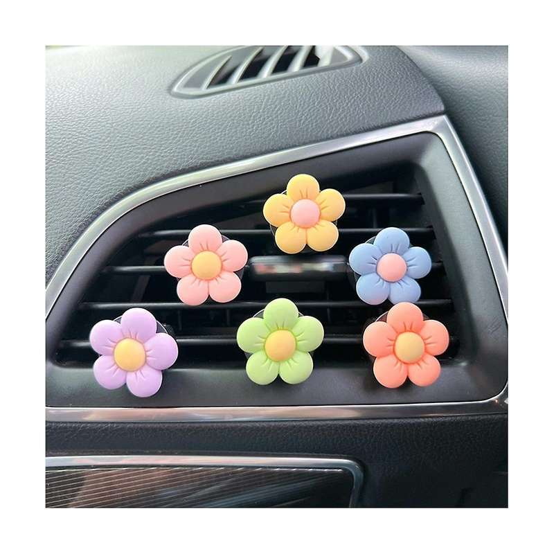 6pcs Cute Flower Aromatherapy Car Air Outlet Decoration Perfume Clip Air Freshener Colorful Flower