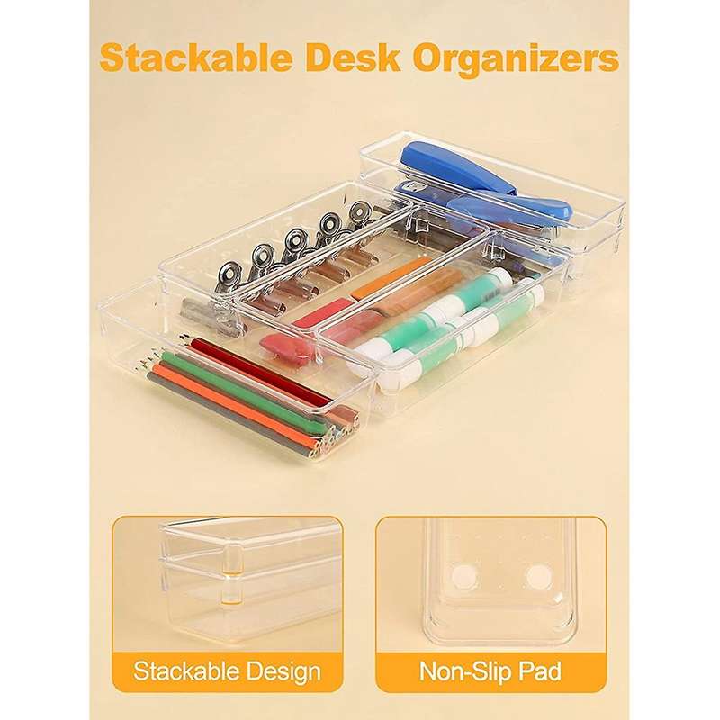 6pcs Drawer Organizer, Clear Desk Drawer Organizer Trays Storage Tray for Makeup, Jewelries, Utensi