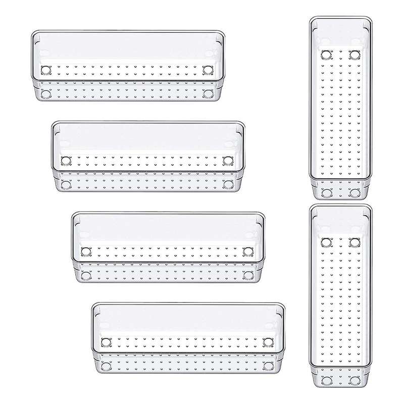 6pcs Drawer Organizer, Clear Desk Drawer Organizer Trays Storage Tray for Makeup, Jewelries, Utensi