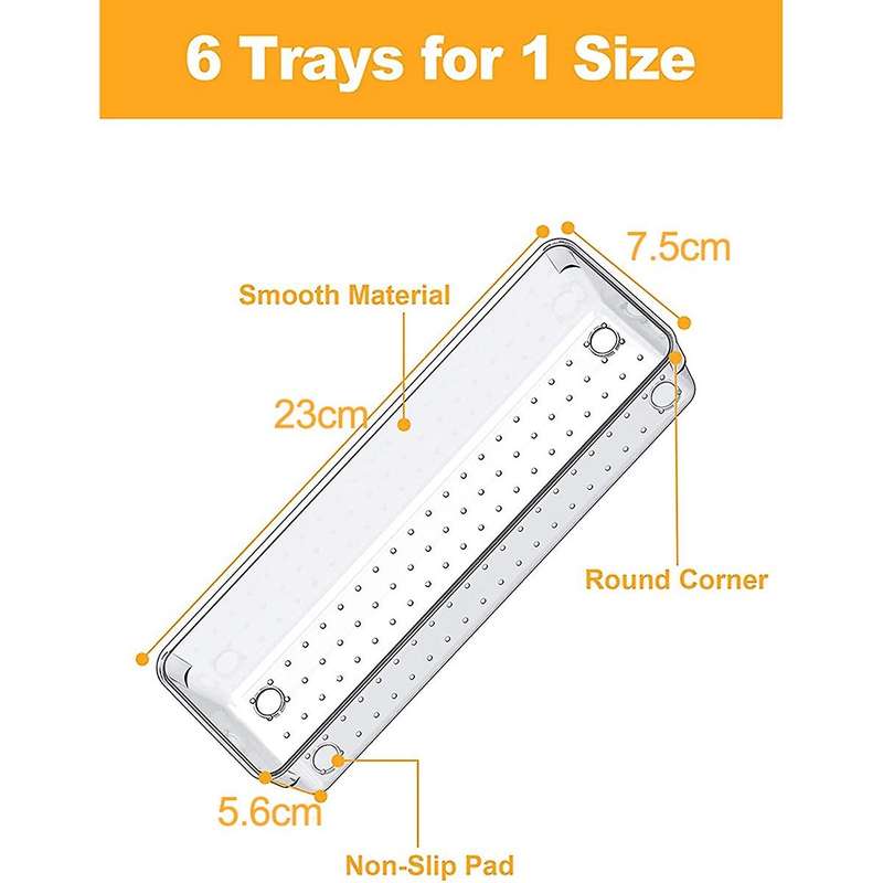 6pcs Drawer Organizer, Clear Desk Drawer Organizer Trays Storage Tray for Makeup, Jewelries, Utensi