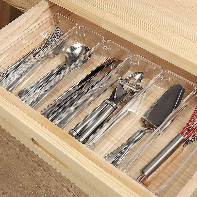 6pcs Drawer Organizer, Clear Desk Drawer Organizer Trays Storage Tray for Makeup, Jewelries, Utensi