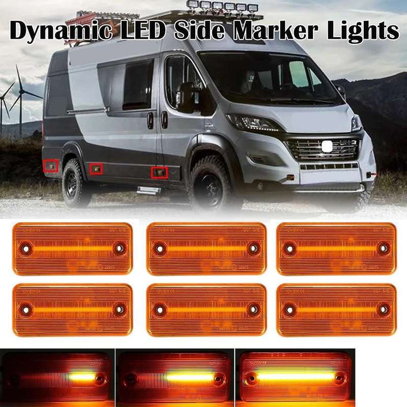 6Pcs Dynamic Car LED Side Marker Light Turn Signal for Ducato Boxer Truck