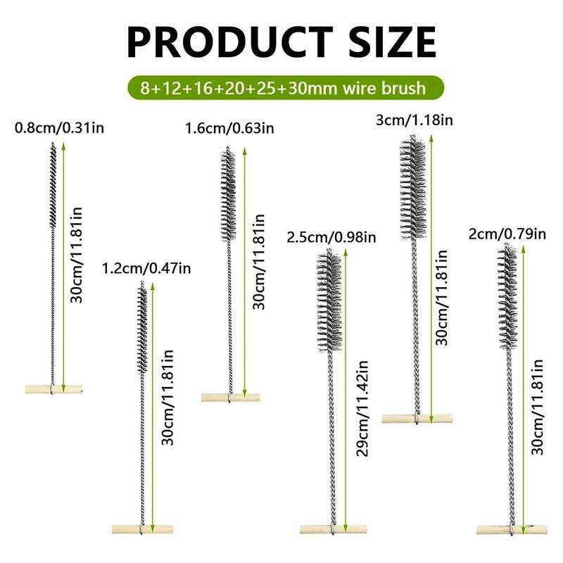 6pcs Drill Hole Brush Set,8/12/16/20/25/30mm Stainless Steel Hole Brush,cleaning Brush,for Efficient