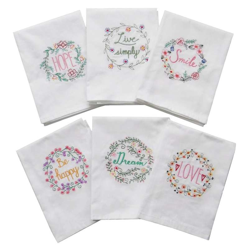 6PCS Embroidered Table Napkin Tea Towel for Wedding Party Absorbent Cotton Home Cloth Napkins Kitche