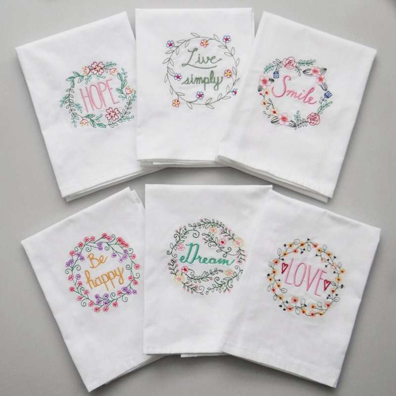 6PCS Embroidered Table Napkin Tea Towel for Wedding Party Absorbent Cotton Home Cloth Napkins Kitche