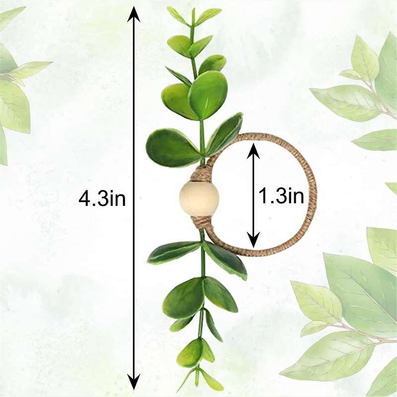 6Pcs Eucalyptus Napkin Rings, Wood Bead Napkin Rings Farmhouse Leaf Spring Napkin Rings for Dining T