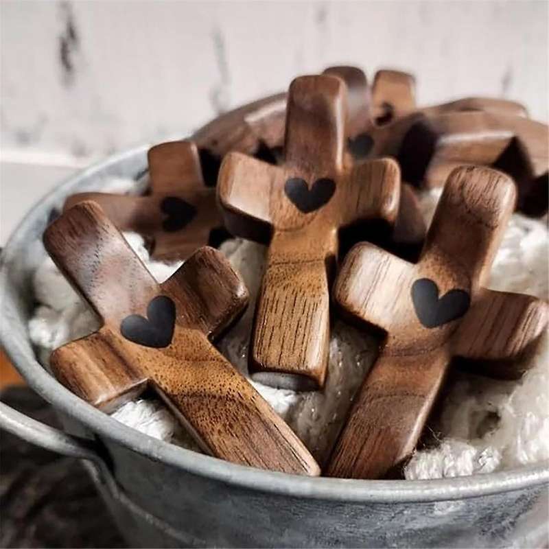 6PCS Encouragement Gift Small Wooden Hand Held Wooden Pocket Hand Held for Praying