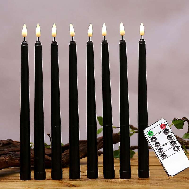 6pcs Flameless Black Taper Candles Flickering with 10-key Remote Timer, Battery Operated Led Candles