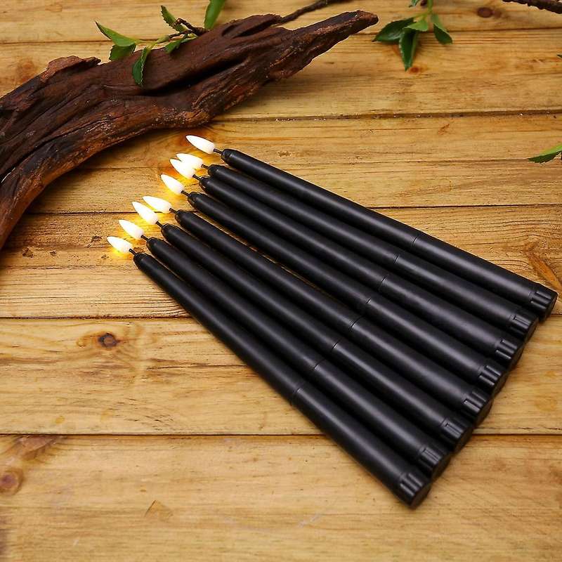 6pcs Flameless Black Taper Candles Flickering with 10-key Remote Timer, Battery Operated Led Candles