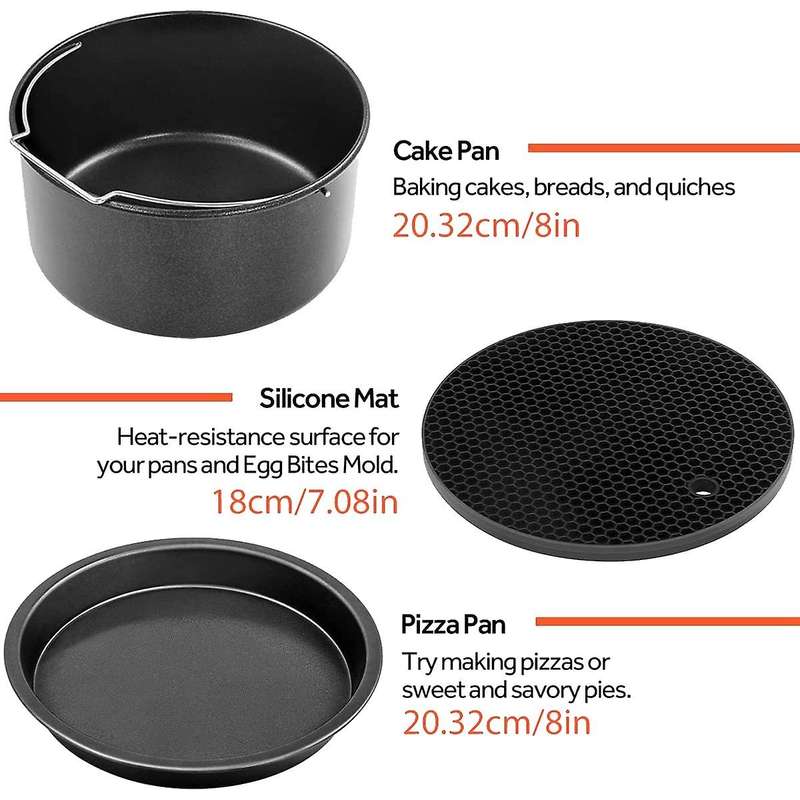 6pcs Fryer Accessories for Fryer, Multi-layer Dehydrator Rack with 4 Barbecue Sticks, Cake Pan,(8 In
