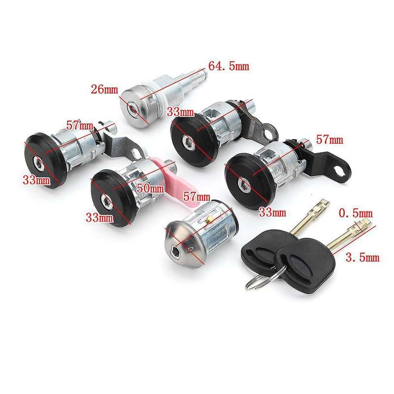 6Pcs Front Rear Door Ignition Full Left Right Lock Set with 2 Keys for Transit Mk5 1994-2000