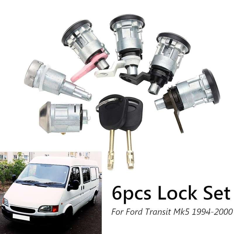 6Pcs Front Rear Door Ignition Full Left Right Lock Set with 2 Keys for Transit Mk5 1994-2000