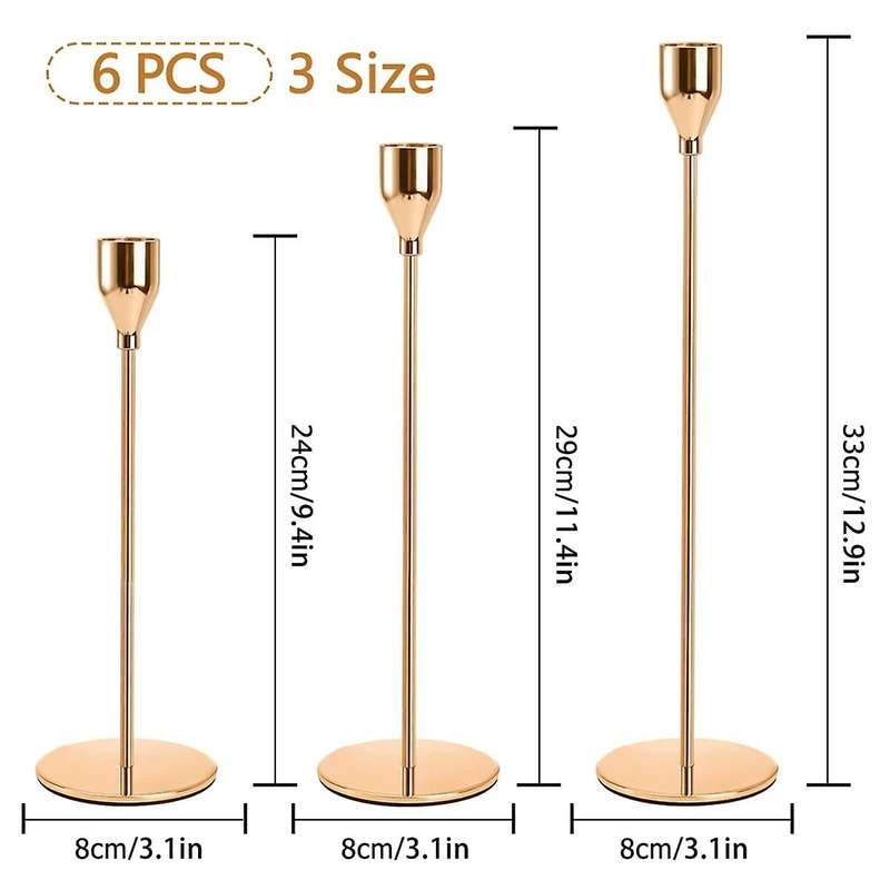 6pcs Gold Candle Holder for Taper Candles, Candlestick Holders Metal Tall Candle Stand for Taper Can
