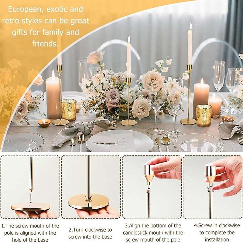 6pcs Gold Candle Holder for Taper Candles, Candlestick Holders Metal Tall Candle Stand for Taper Can