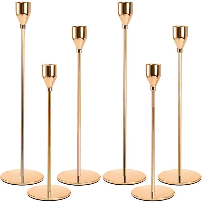 6pcs Gold Candle Holder for Taper Candles, Candlestick Holders Metal Tall Candle Stand for Taper Can