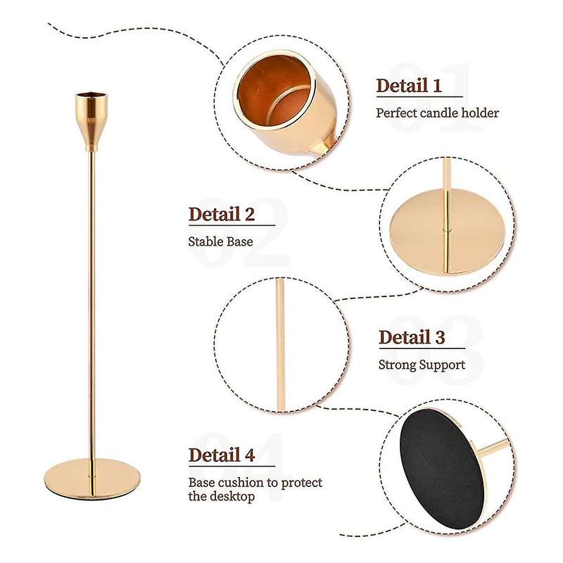 6pcs Gold Candle Holder for Taper Candles, Candlestick Holders Metal Tall Candle Stand for Taper Can