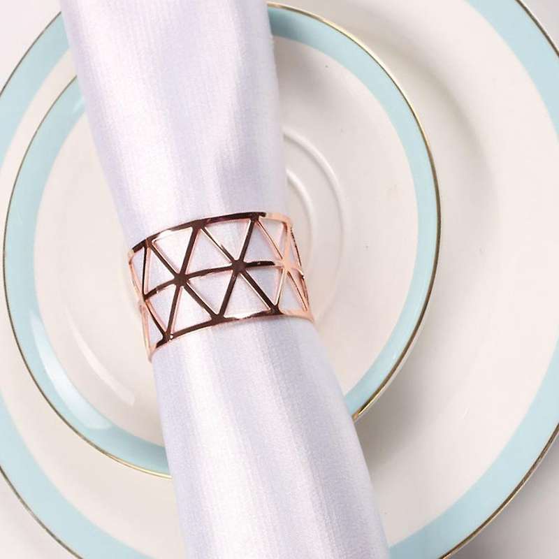 6pcs Gold Geometric Hollow Napkin Rings Serviette Holder for Party Hotel Banquet Dining Room Table