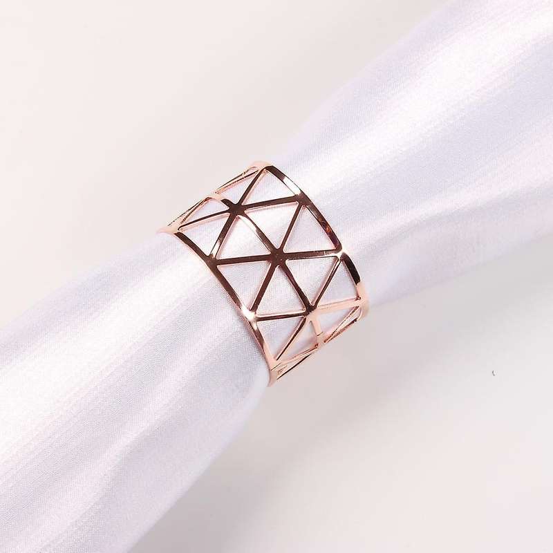 6pcs Gold Geometric Hollow Napkin Rings Serviette Holder for Party Hotel Banquet Dining Room Table