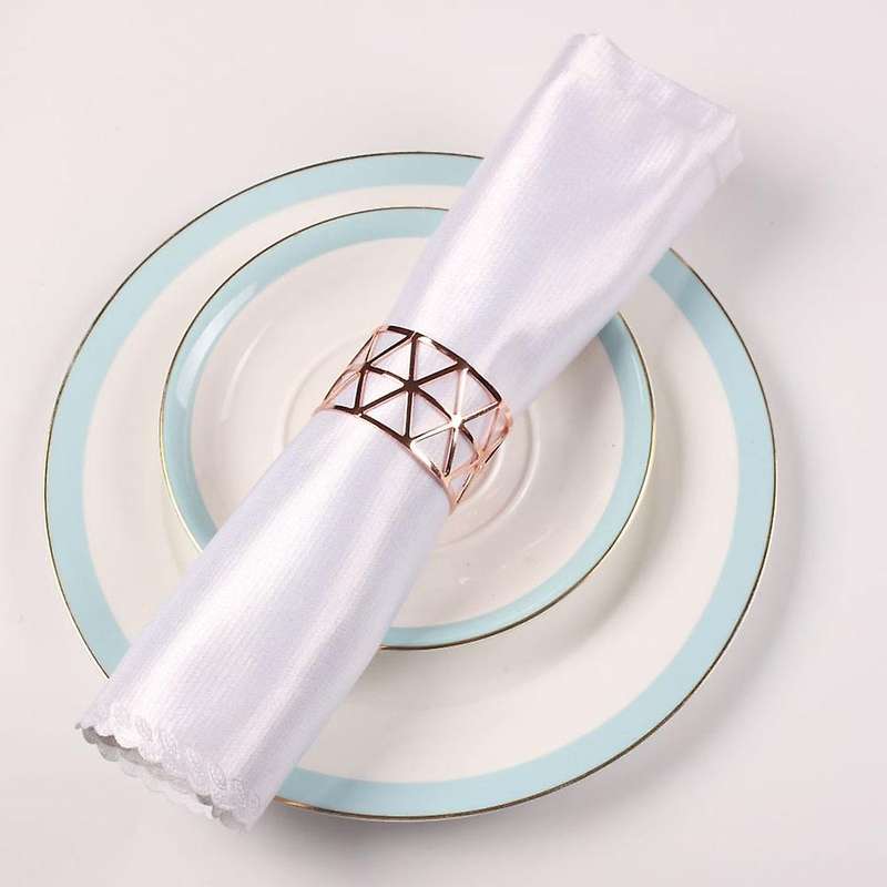 6pcs Gold Geometric Hollow Napkin Rings Serviette Holder for Party Hotel Banquet Dining Room Table