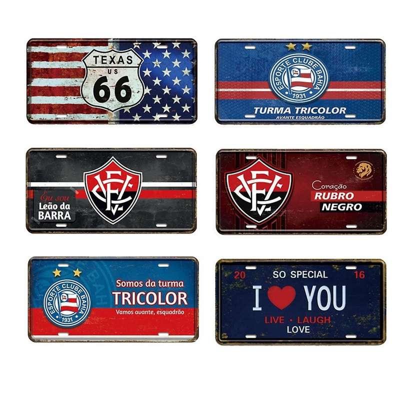6pcs Garage Car Retro Route 66 Licenses Plate Metal Sign Posters Tin Sign Vintage Poster Home Decor