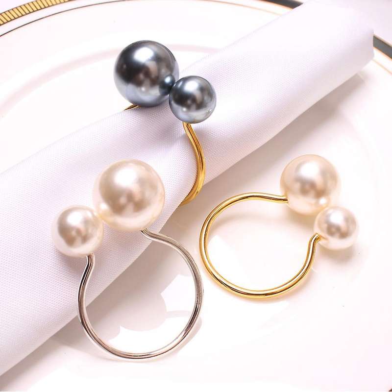 6Pcs Golden-Champagne Highlighted Napkin Rings,Wedding Napkin Holder,U-Shaped Napkin Buckle