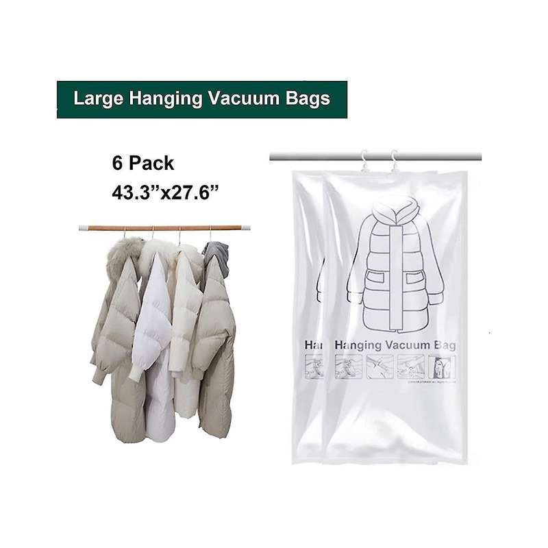 6pcs Hanging Vacuum Storage Bags for Clothes Vacuum Space Saver Bags for Clothes with Hanger Hook