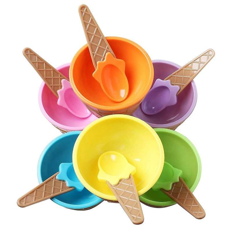 6Pcs Ice Cream Bowl Set Different Color Ice Cream Spoon Bowl Tableware Set Children Cartoon Bowl