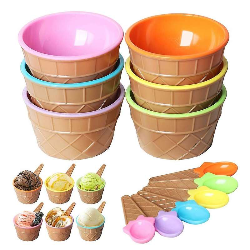 6Pcs Ice Cream Bowl Set Different Color Ice Cream Spoon Bowl Tableware Set Children Cartoon Bowl