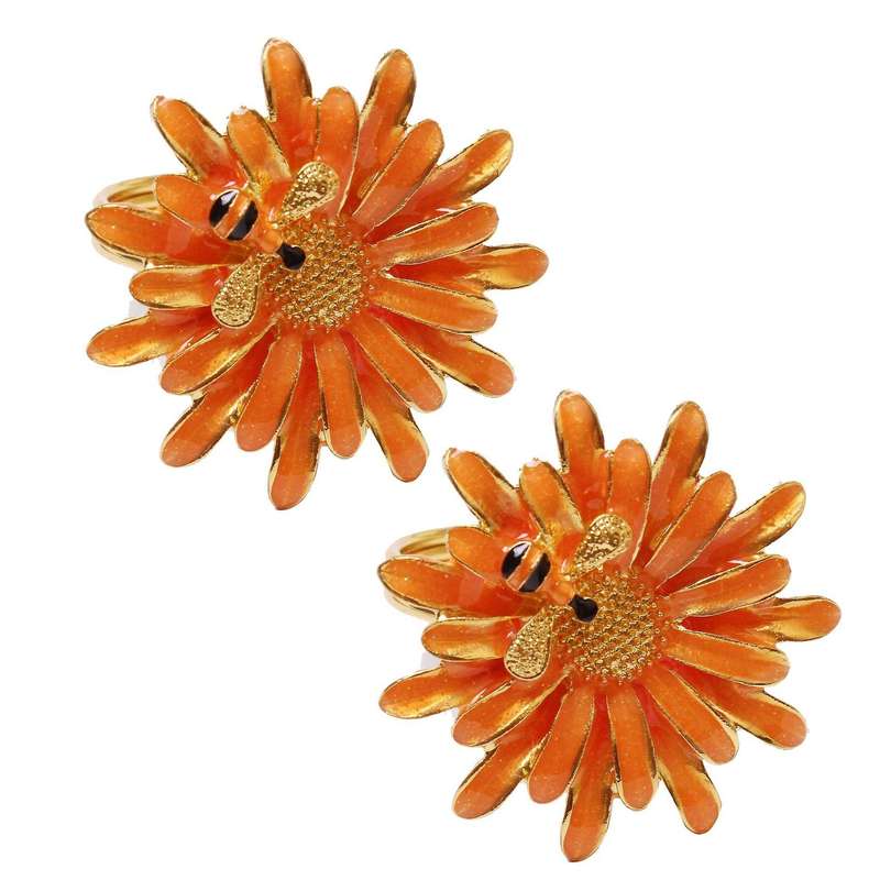 6Pcs Hotel Tableware Bee Flower Napkin Buckle Napkin Ring Chinese Alloy Daisy Napkin Ring