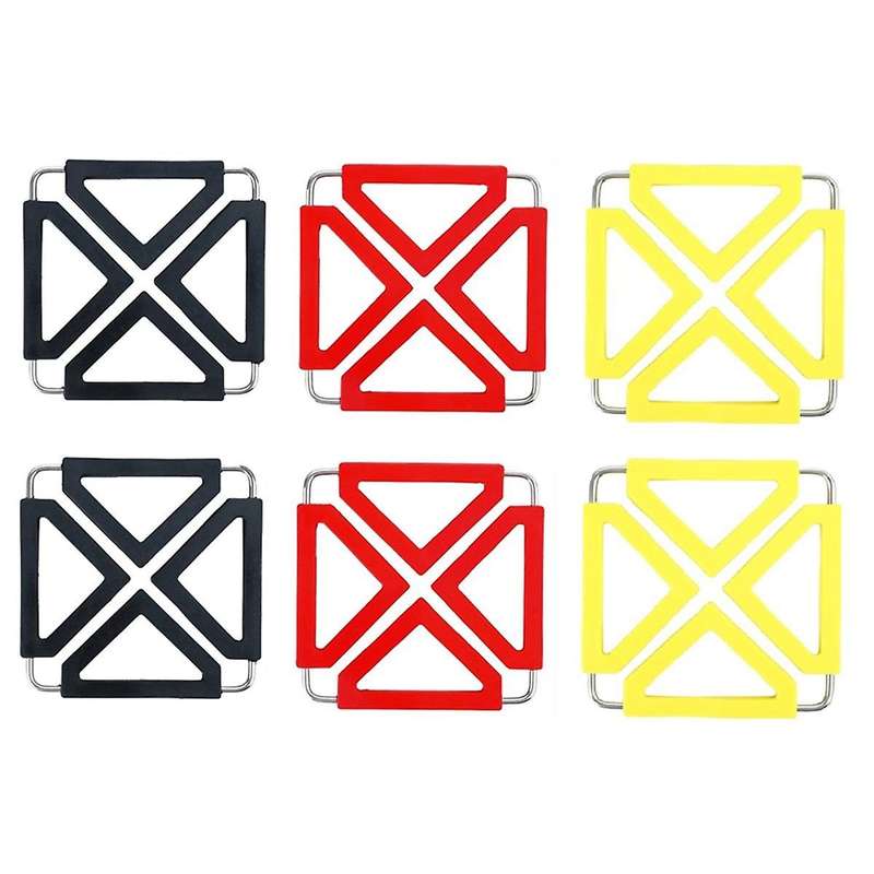6pcs Kitchen Utility Foldable Silicone Trivets Mat Pad Expandable Collapsible Suqare Trivets Heat-re