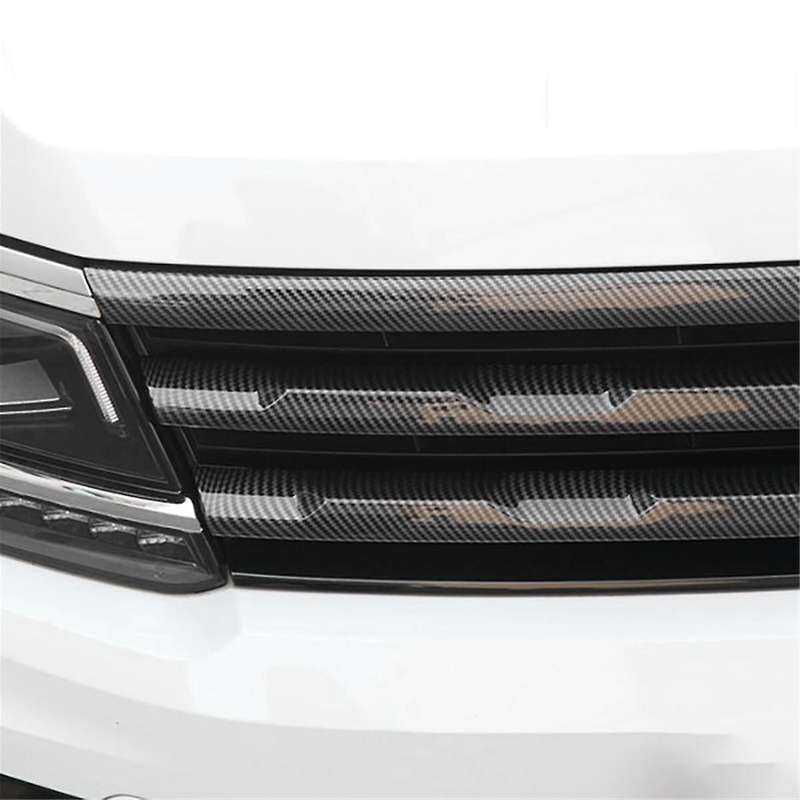 6pcs Lhd for L 2017-2021 Carbon Fiber Front Bumper Mesh Center Grille Grill Moulding Strips Cover T