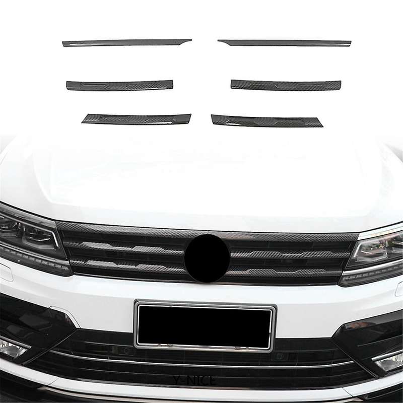 6pcs Lhd for L 2017-2021 Carbon Fiber Front Bumper Mesh Center Grille Grill Moulding Strips Cover T