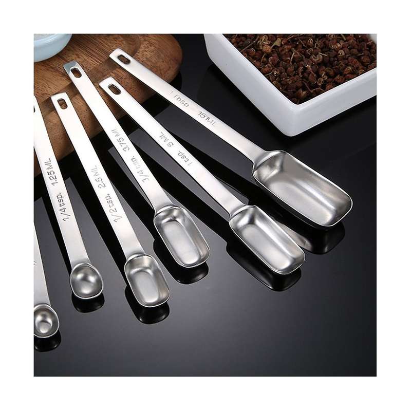 6PCS Measuring Spoons Set, Stainless Steel Measuring Spoons, Long Handle Measuring Spoons, Metal Tab