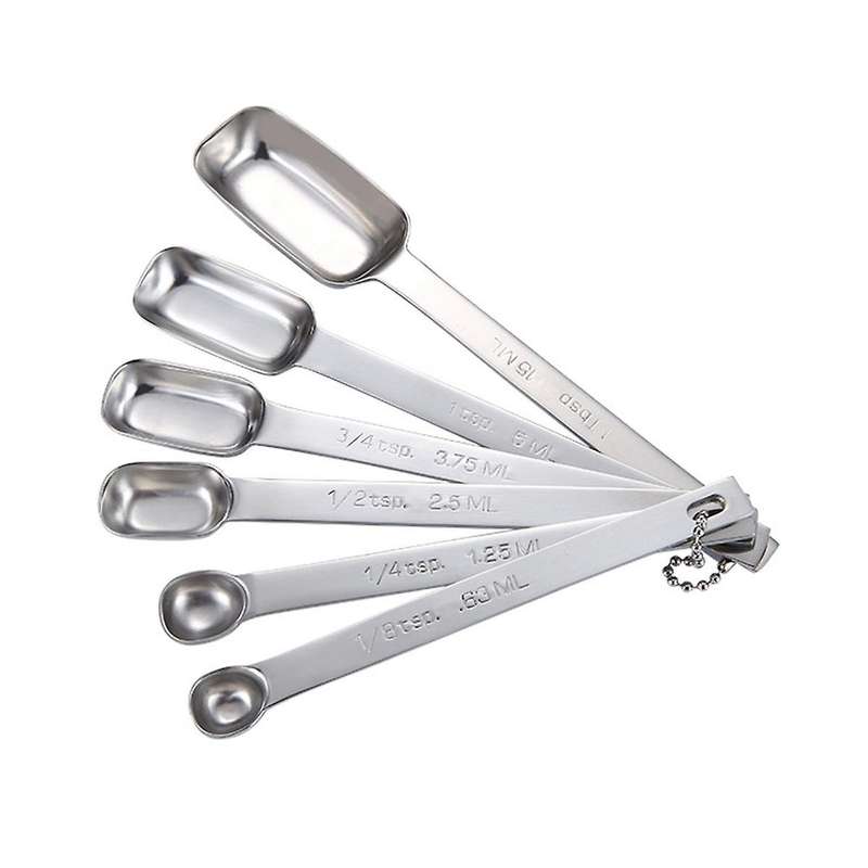 6PCS Measuring Spoons Set, Stainless Steel Measuring Spoons, Long Handle Measuring Spoons, Metal Tab