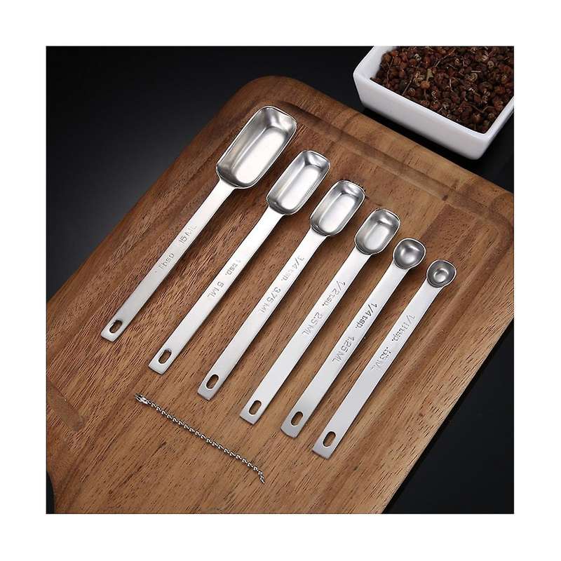 6PCS Measuring Spoons Set, Stainless Steel Measuring Spoons, Long Handle Measuring Spoons, Metal Tab