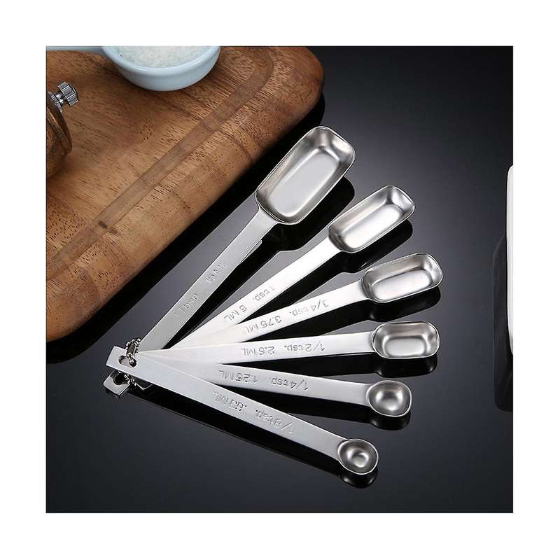 6PCS Measuring Spoons Set, Stainless Steel Measuring Spoons, Long Handle Measuring Spoons, Metal Tab