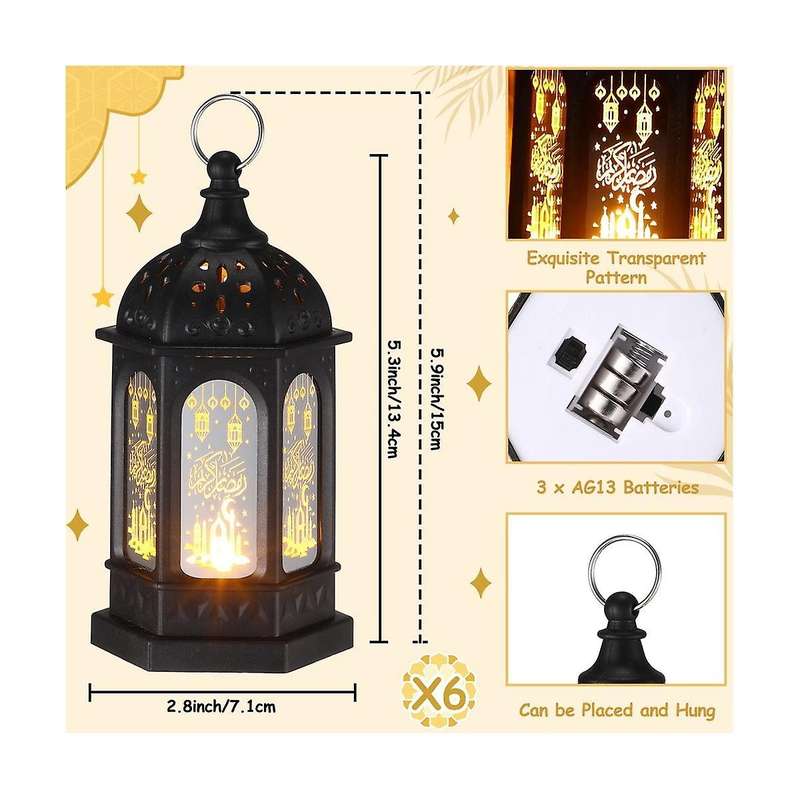 6pcs Mini Ramadan Candle Mubarak Lantern Led Eid Mubarak Lantern Moon Star Lights Centerpiece Decor