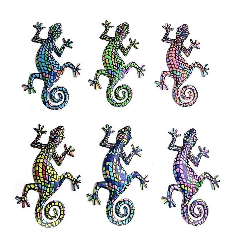 6Pcs Metal Gecko Wall Art Decor Inspirational Sculpture Hang Indoor Outdoor for Home Bedroom Living