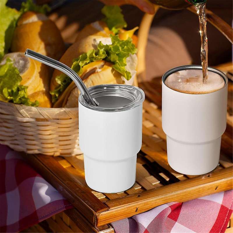 6PCS Mini 3oz Tumbler Shot Glass with Straw and Lids , Sublimation Double Layer Shot Glasses Set for