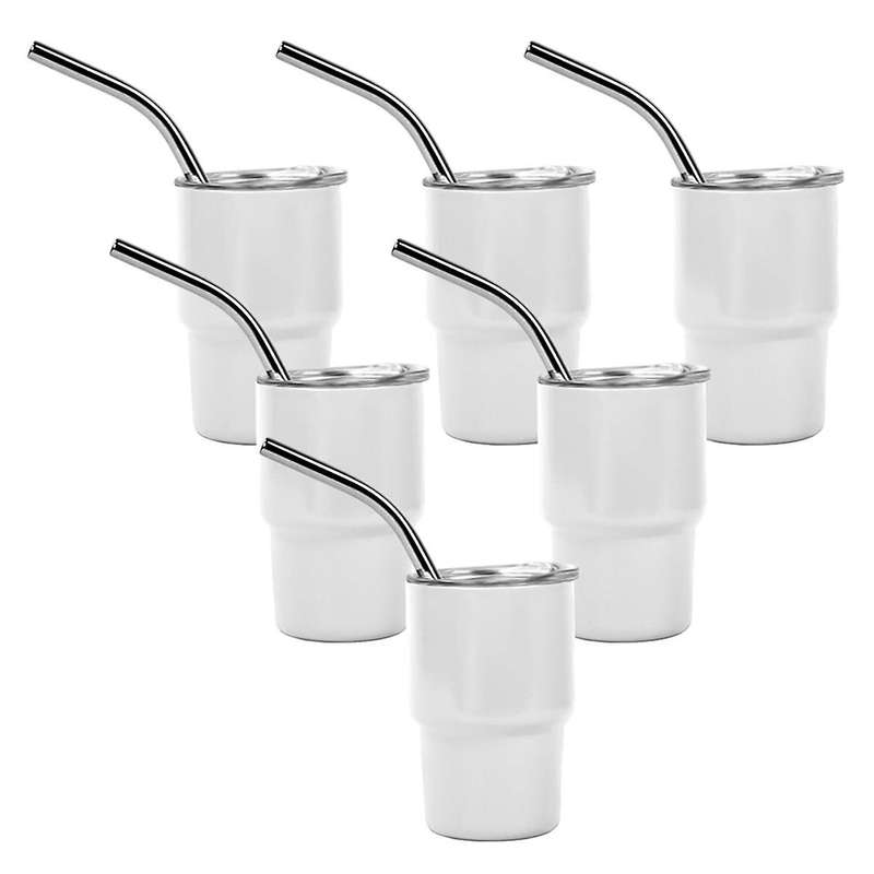 6PCS Mini 3oz Tumbler Shot Glass with Straw and Lids , Sublimation Double Layer Shot Glasses Set for