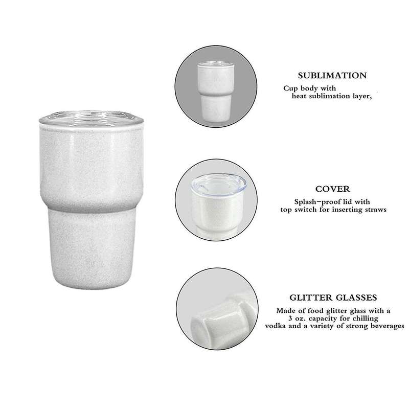 6PCS Mini 3oz Tumbler Shot Glass with Straw and Lids , Sublimation Double Layer Shot Glasses Set for