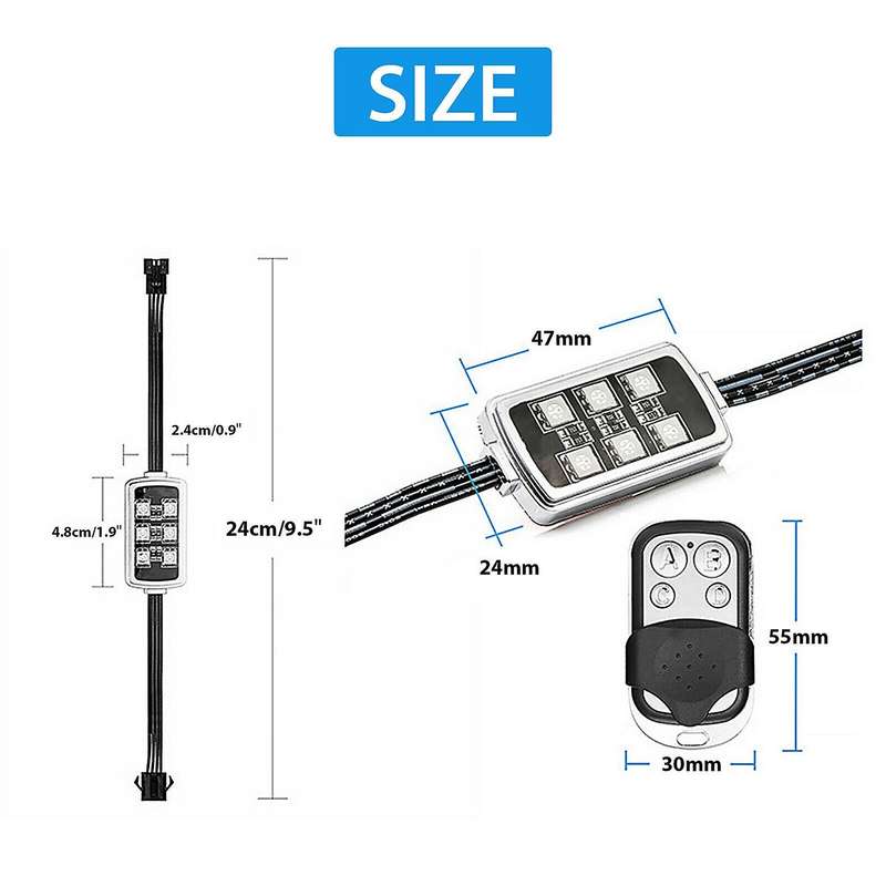 6Pcs Motorcycle ATV RGB LED Neon Under Glow Light Strip Kit Atmosphere Lights