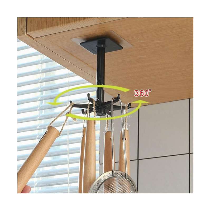 6pcs Multifunctional Rotatable Universal Hook Kitchen Wall Hanging Storage Rack Strong Seamless Hook